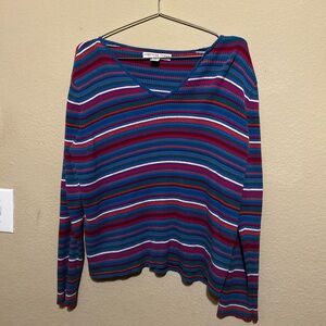 Josephine Chaus Striped V-Neck Long Sleeve Top XL